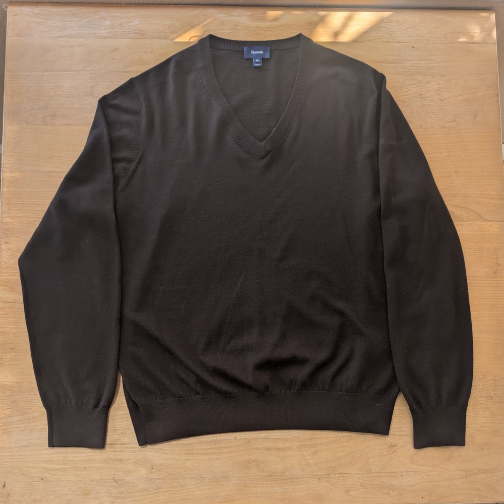 Faconnable V-Neck Long Sleeve Merino Wool Sweater - Charcole Brown